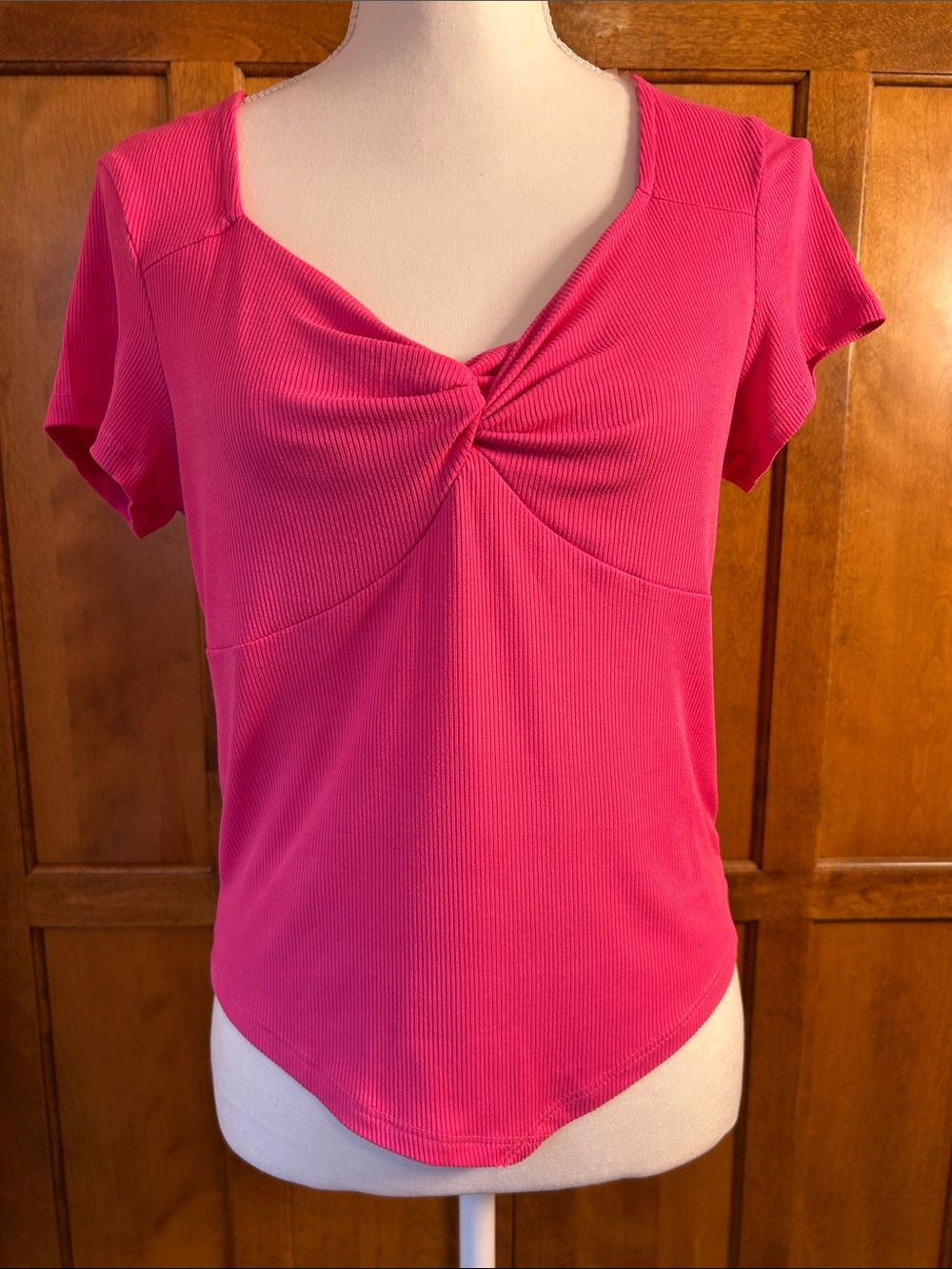 NWT Just Polly New York Hot Pink Ribbed Twist Front Crop Top Sz XL. Y2K